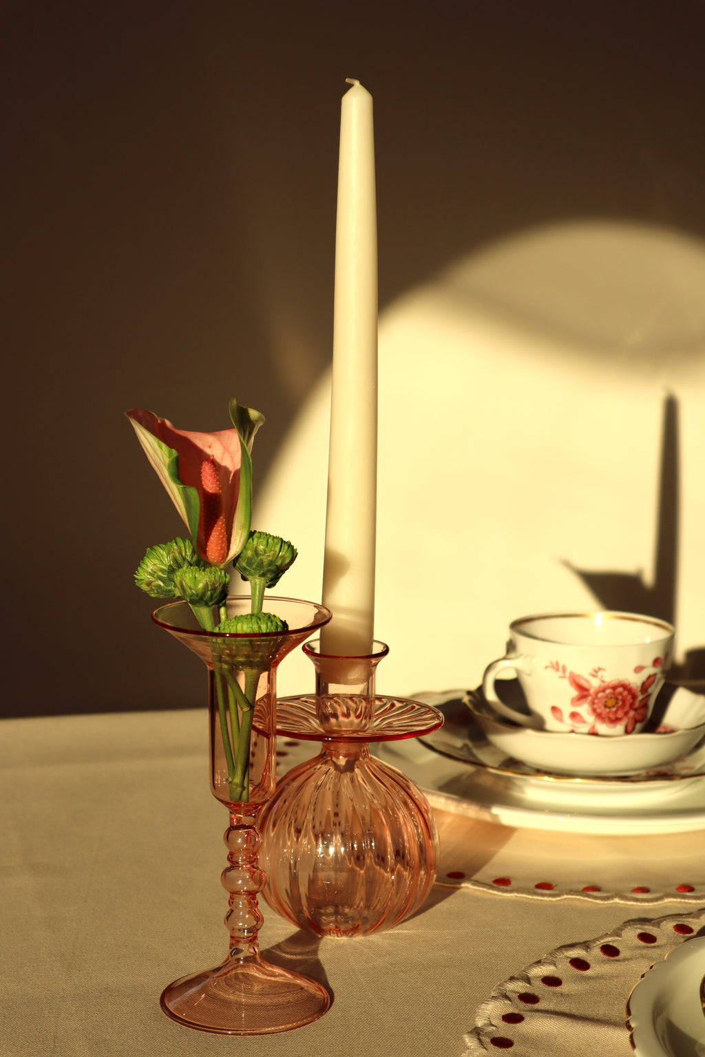 Pembe Magnolia Şamdan & Vazo